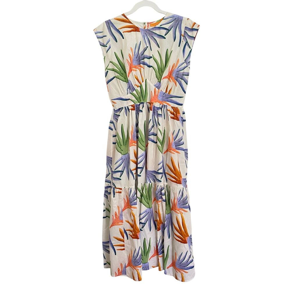 OLIPHANT Tuckernuck Cap Sleeve Midi Dress Fortuna Green Palm Print Cotton S - Picture 7 of 10